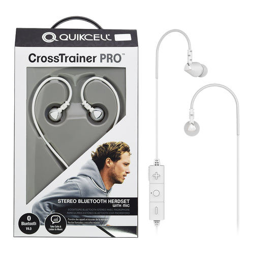 Quikcell CrossTrainer PRO Stereo Bluetooth Headset with Mic - White