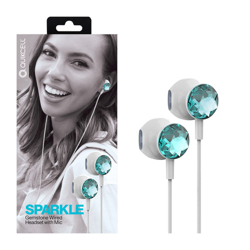 Quikcell SPARKLE Gemstone Wired Headset with Mic - Blue Amethyst