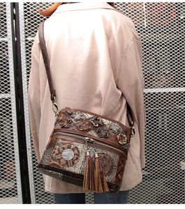 Cobbler Legend Bohemian Genuine Leather Designer Floral Bags Women Shoulder Bag Patchwork Tassels Bag Vintage Handbags Purse